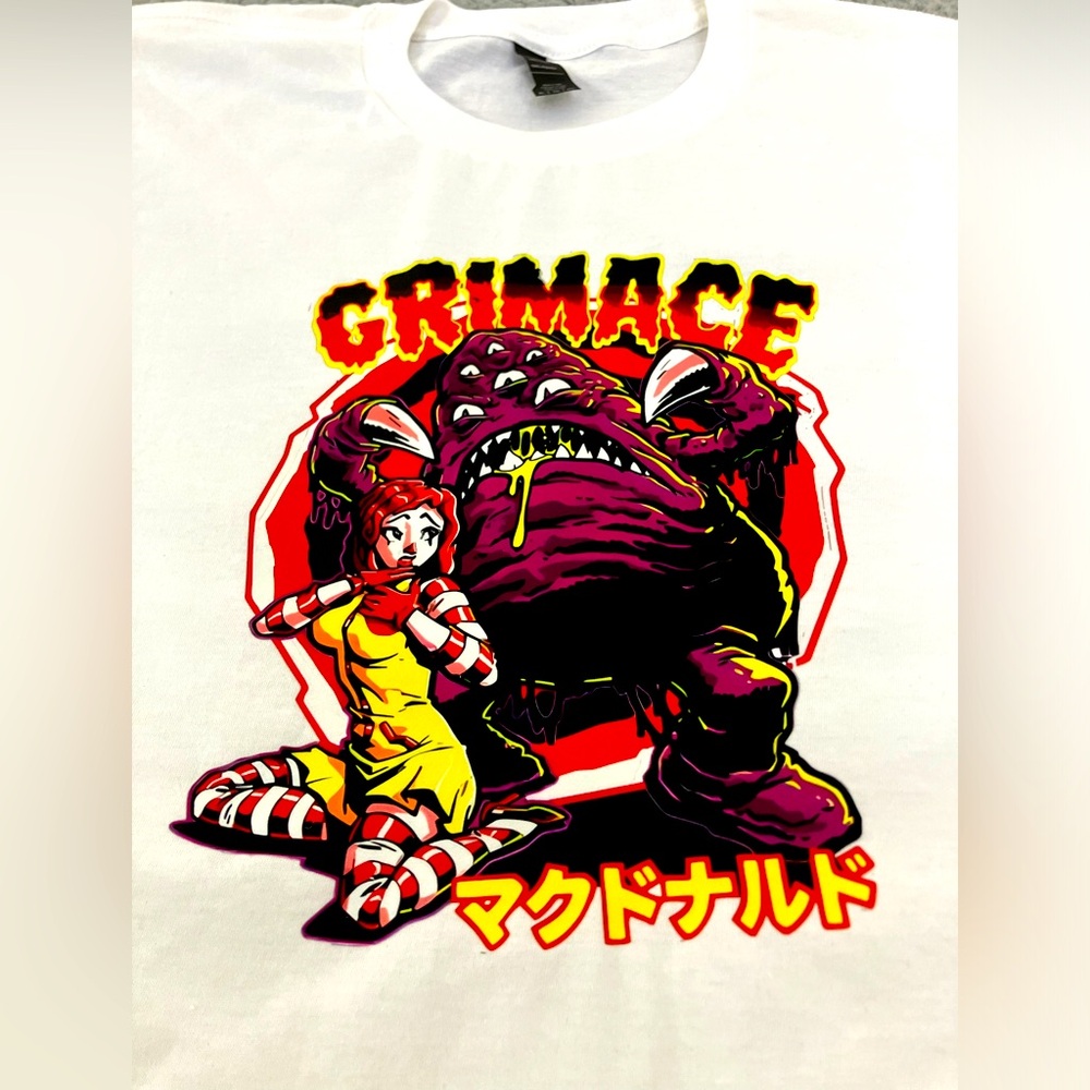 McDonald’s “Grimace” Monster Attack On Wendy Men’s White Tee